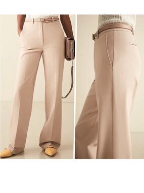 REISS GRACE Cotton Wide-Leg Tailored Pants in Sand